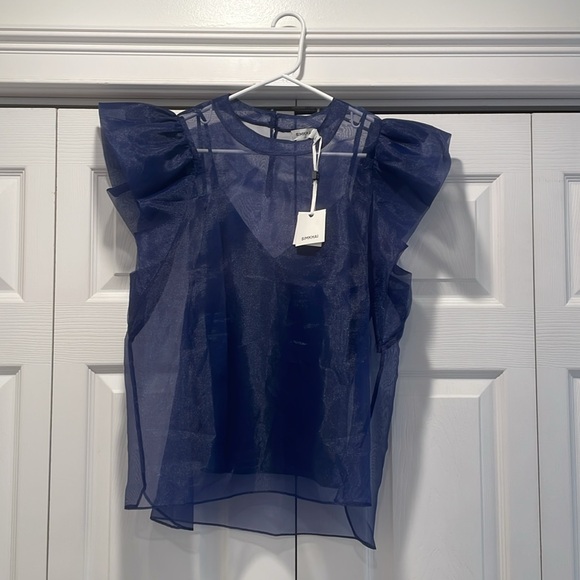 Navy Jonathan Simkhai Corina Organza Ruffle Top [M, NWT] - Picture 8 of 13